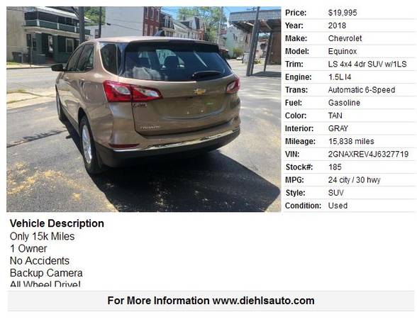 2018 Chevrolet Equinox LS 4x4 15k Miles - cars & trucks - by dealer... for sale in Pottsville, PA – photo 2