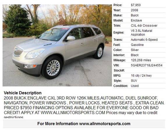 2008 BUICK ENCLAVE - cars & trucks - by dealer - vehicle automotive... for sale in Joplin, MO – photo 2