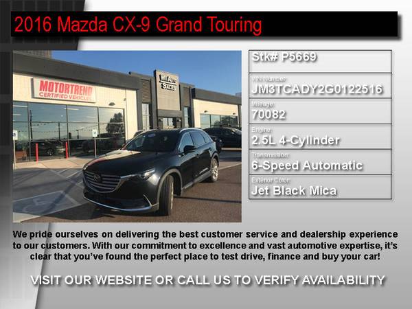 !P5669- 2016 Mazda CX-9 Grand Touring Easy Financing CALL NOW! 16... for sale in Cashion, AZ – photo 2