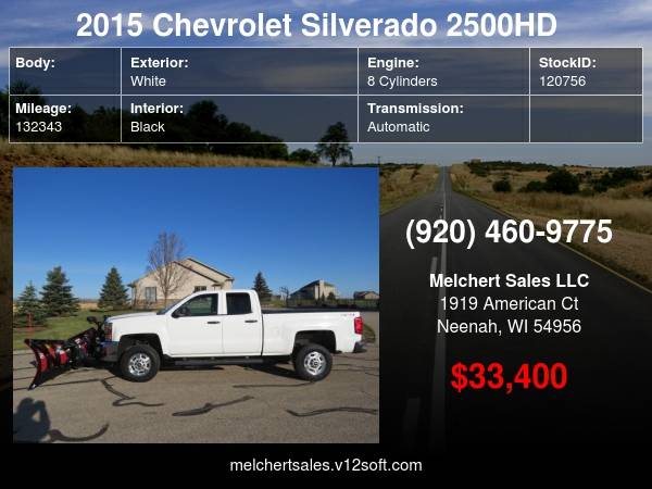 2015 CHEVROLET 2500HD LT DOUBLE 6.0L 4WD NEW BOSS V-PLOW - cars &... for sale in Neenah, WI – photo 24