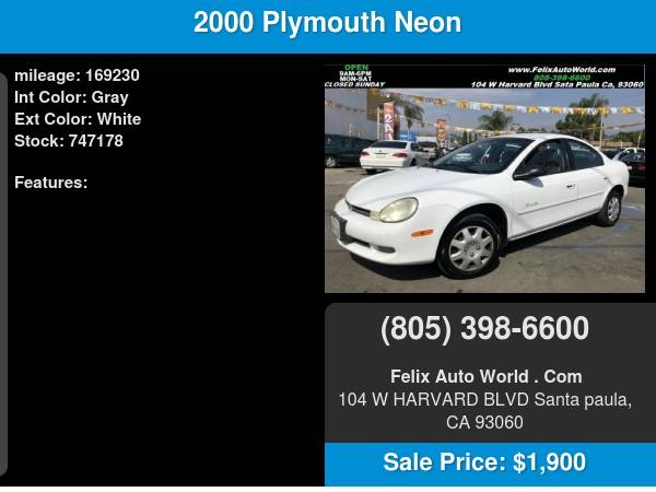 2000 Plymouth Neon 4dr Sdn Highline www.FelixAutoWorld.com - cars &... for sale in Santa Paula, CA – photo 6