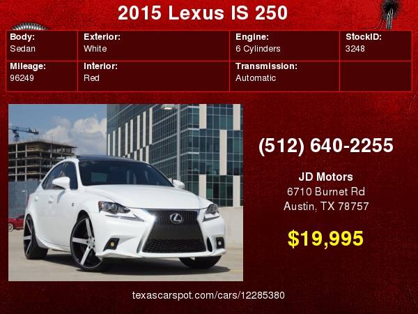 2015 Lexus IS 250 *(( IS-F MODS ))* is250 RED INTERIOR !! for sale in Austin, TX – photo 24