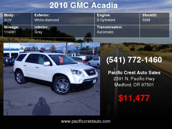 2010 GMC Acadia AWD SLT2 for sale in Medford, OR