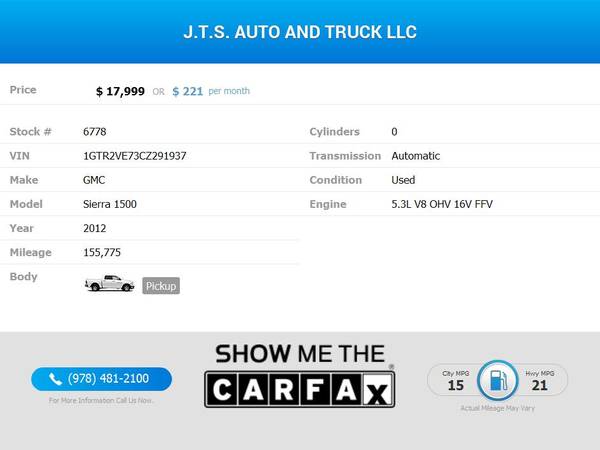 221/mo - 2012 GMC Sierra 1500 Ext Cab 143 5 for sale in Plaistow, ME – photo 2