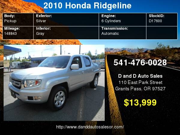 2010 Honda Ridgeline 4WD Crew Cab RTS D AND D AUTO for sale in Grants Pass, OR