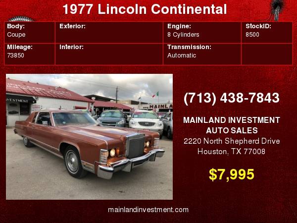 1977 Lincoln Continental for sale in Houston, TX