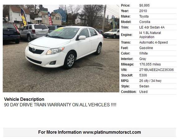 2010 TOYOTA COROLLA LE - cars & trucks - by dealer - vehicle... for sale in Ansonia, CT – photo 2
