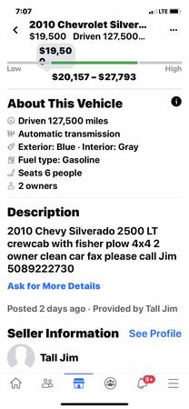 2010 Chevy Silverado 2500 LT crewcab 4x4 plow fisher - cars & trucks... for sale in North Oxford, MA – photo 9