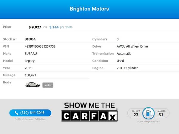 2011 Subaru Legacy 2 5i 2 5 i 2 5-i Premium AWD FOR ONLY 144/mo! for sale in Brighton, MI – photo 2