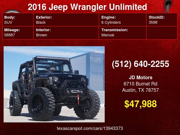 2016 Jeep Wrangler Unlimited Rubicon 1 OF A KIND 6inch Lift for sale in Austin, TX – photo 24