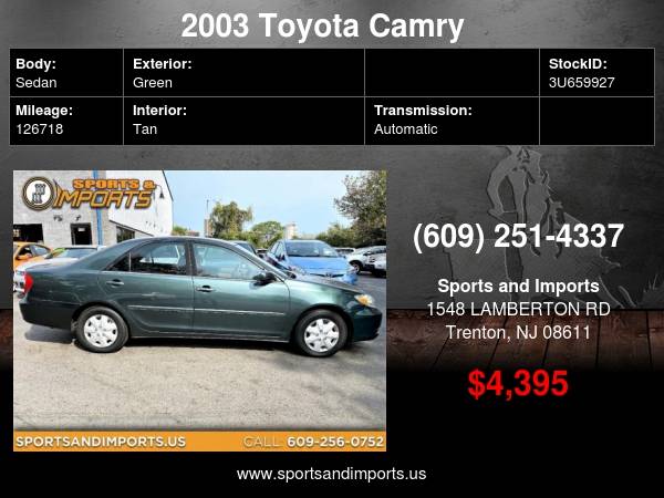 2003 Toyota Camry LE - cars & trucks - by dealer - vehicle... for sale in Trenton, NJ – photo 2