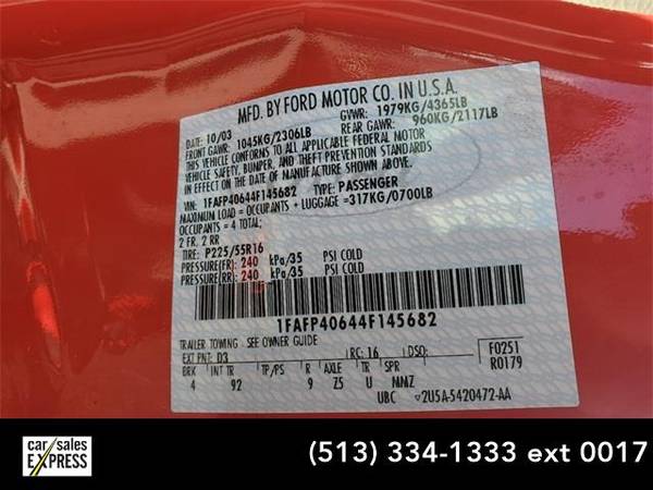 2004 Ford Mustang coupe V6 (Torch Red) for sale in Cincinnati, OH – photo 18