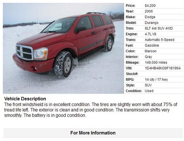 2006 Dodge Durango SLT 4dr SUV 4WD 149000 Miles - - by for sale in Alexandria, MN – photo 2