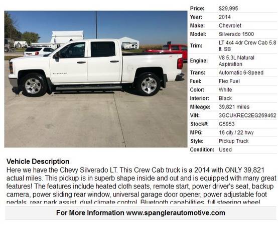 2014 CHEVY SILVERADO LT*39K MILES*HEATED SEATS*REMOTE START*MUST SEE!! for sale in Glidden, IA – photo 2