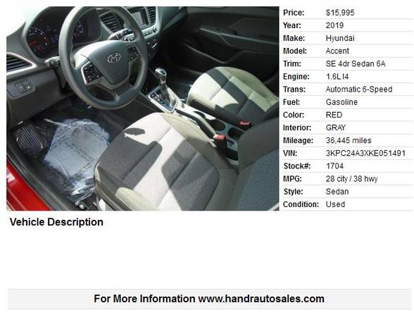 2019 Hyundai Accent"Low Miles" - cars & trucks - by dealer - vehicle... for sale in Conway, AR – photo 2
