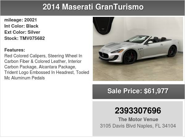 2014 Maserati Other 2dr Conv GranTurismo MC Stradale - cars & trucks... for sale in Naples, FL – photo 24