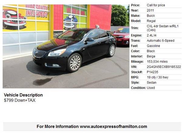 2011 Buick Regal $799 Down+TAX BUY HERE PAY HERE - cars & trucks -... for sale in Hamilton, OH – photo 2