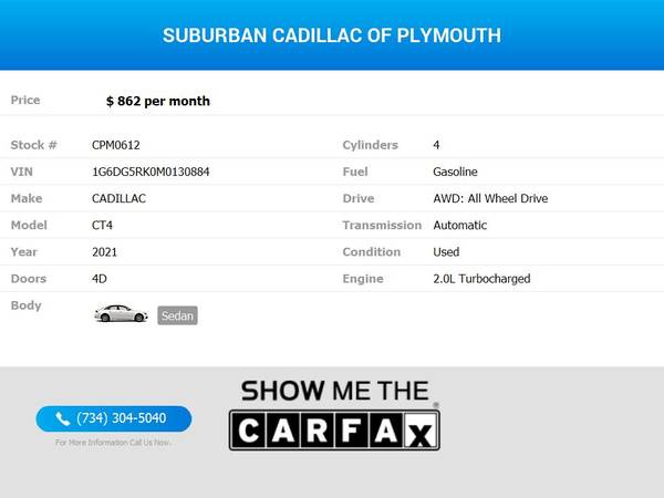 2021 Cadillac CT4 CT 4 CT-4 Sport AWD FOR ONLY 862/mo! - cars & for sale in Plymouth, MI – photo 2
