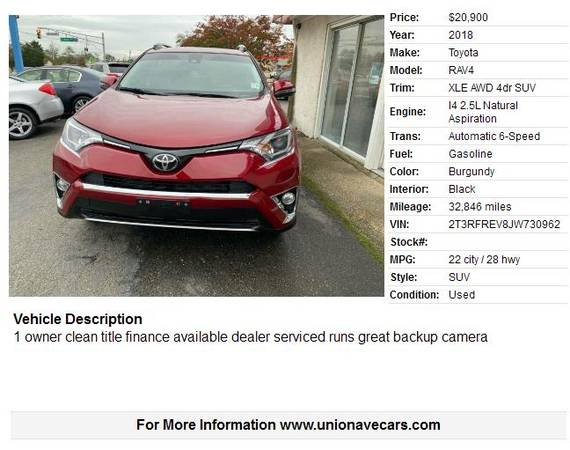 2018 Toyota RAV4 XLE AWD 4dr SUV 32846 Miles - cars & trucks - by... for sale in Hazlet, DE – photo 2