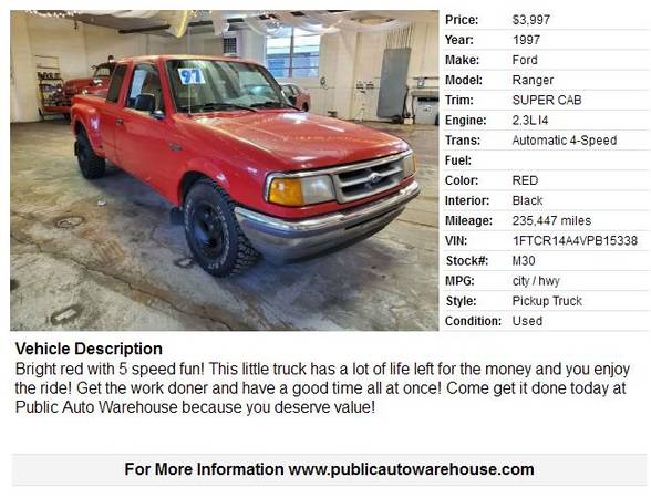 1997 FORD RANGER SUPERCAB - - by dealer - vehicle for sale in Pekin, IL – photo 3