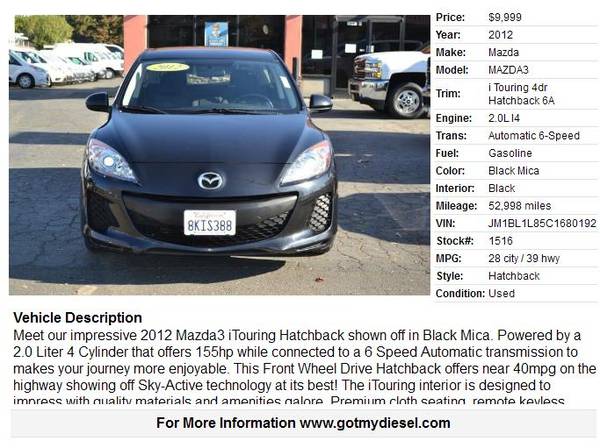 2012 Mazda Mazda3 I Touring Hatchback 4dr Sedan - cars & trucks - by... for sale in Citrus Heights, CA – photo 2