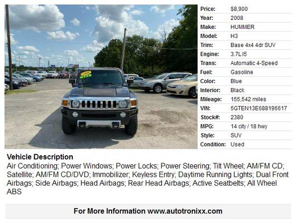 2008 HUMMER H3 Base 4x4 - cars & trucks - by dealer - vehicle... for sale in Lexington, KY – photo 2