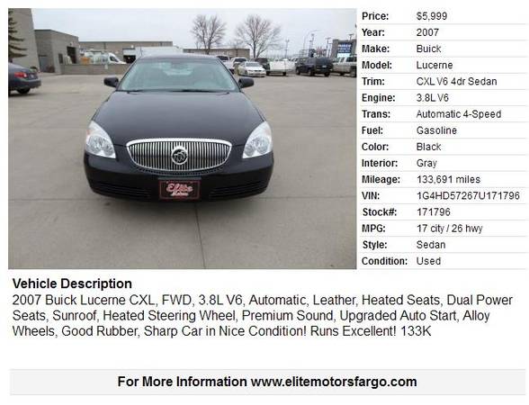 2007 Buick Lucerne CXL, 3800V6, Leather, Sunroof, Sharp! - cars &... for sale in Fargo, ND – photo 2