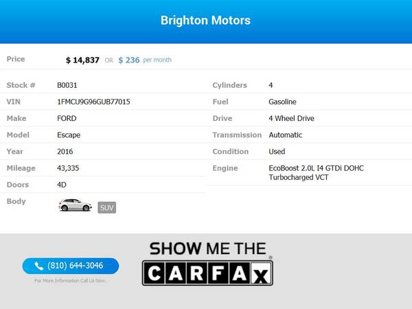 2016 Ford *Escape* *SE* *4WD!* *4 WD!* *4-WD!* FOR ONLY $236/mo! -... for sale in Brighton, MI – photo 2