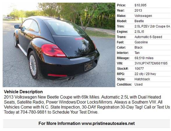 2013 BEETLE VOLKSWAGEN ALWAYS A SOUTHERN VW HEATED SEATS 69k MILES for sale in Matthews, NC – photo 2