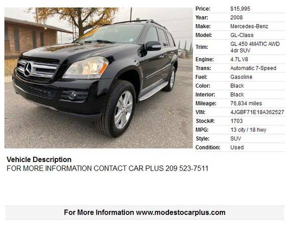 2008 MERCEDES-BENZ GL 450 SPORT UTILITY 4D GREAT LOOKING - cars & for sale in Modesto, CA – photo 2