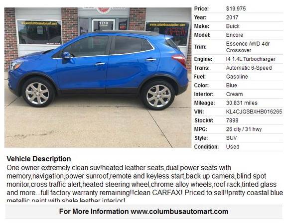 2017 Buick Encore Essence awd - cars & trucks - by dealer - vehicle... for sale in Columbus, NE – photo 2