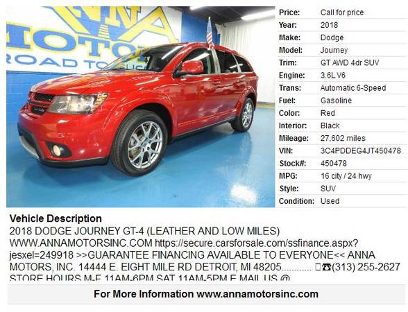 2018 DODGE JOURNEY GT AWD, $00* DOWN AVAILABLE-APPLY ONLINE OR CALL... for sale in Detroit, MI – photo 2