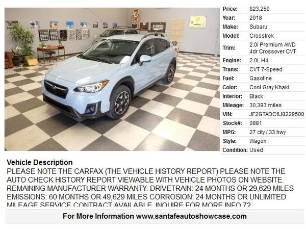 ★2018 Subaru Crosstrek 2.0i Premium AWD 4dr Crossover CVT 30393... for sale in Santa Fe, NM – photo 2