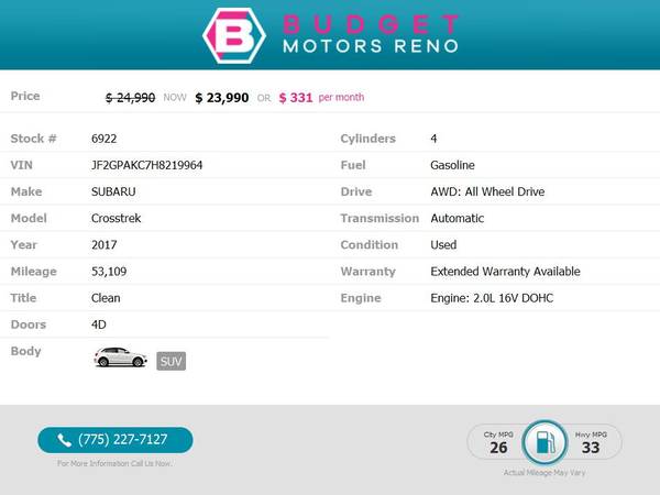 2017 Subaru Crosstrek - cars & trucks - by dealer - vehicle... for sale in Reno, NV – photo 2