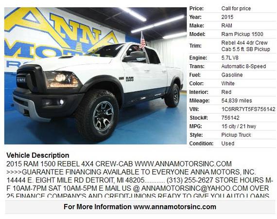 2015 RAM 1500 REBEL 4X4 HEMI, PAYMENT STARTING@$399*PER MONTH-STOP BY for sale in Detroit, MI – photo 2