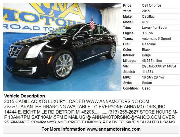 2015 CADILLAC XTS LUXURY,WE FINANCE YOU W/$895*DN TODAY-STOP BY OR CAL for sale in Detroit, MI – photo 2