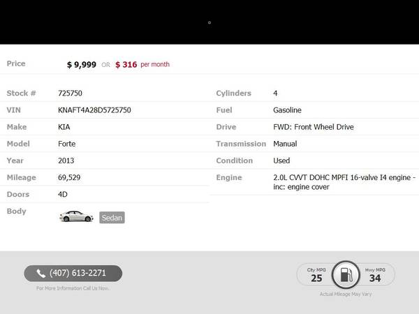 2013 KIA Forte LX Sedan from Orlando Car Deals for sale in Maitland, FL – photo 2
