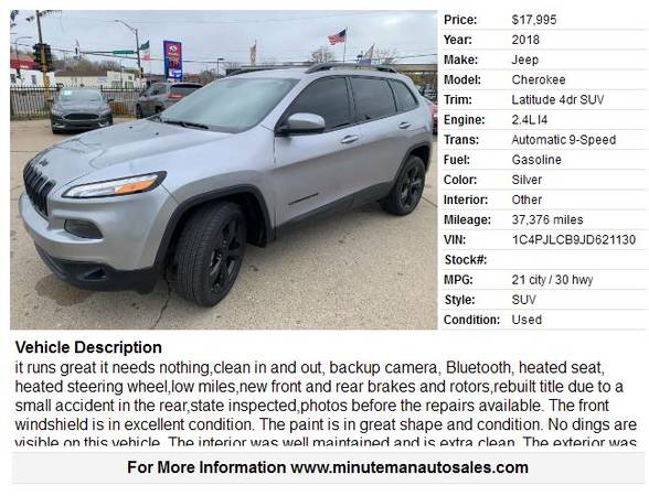 2018 Jeep Cherokee Latitude 4dr SUV 37376 Miles - - by for sale in Saint Paul, MN – photo 2