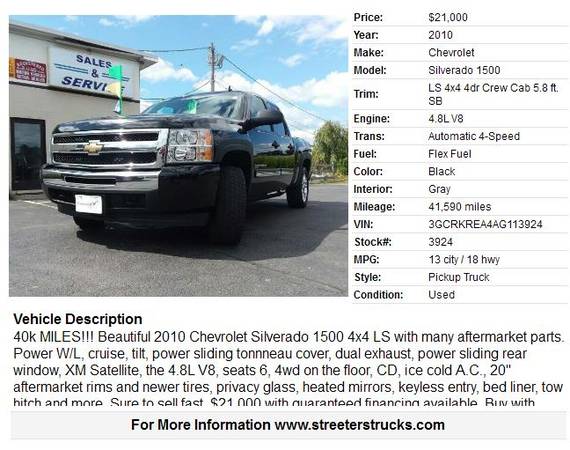 41k MILES 2010 Silverado 4x4 LS (Streeters Open 7 days a week) for sale in queensbury, NY – photo 2