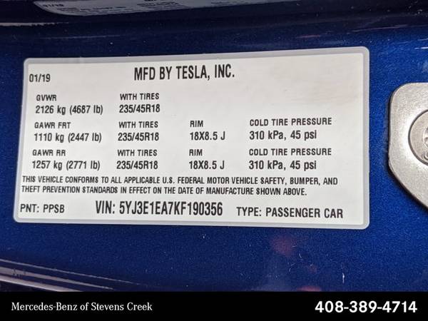 2019 Tesla Model 3 Mid Range SKU:KF190356 Sedan - cars & trucks - by... for sale in San Jose, CA – photo 24