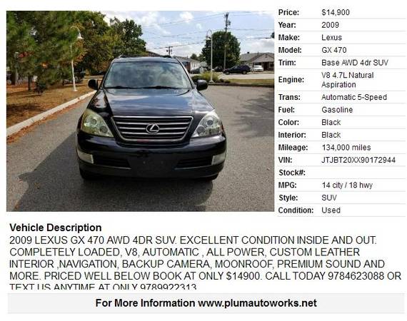 2009 LEXUS GX 470 AWD 4DR SUV. EXCELLENT CONDITION INSIDE AND OUT -... for sale in Newburyport, MA – photo 2