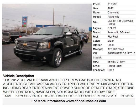 2012 Chevrolet Avalanche LTZ 4x4 4dr Crew Cab - cars & trucks - by... for sale in Enon, OH – photo 2