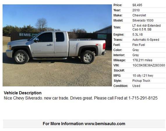 2010 CHEVY SILVERADO Z-71 - cars & trucks - by dealer - vehicle... for sale in Crivitz, WI – photo 2