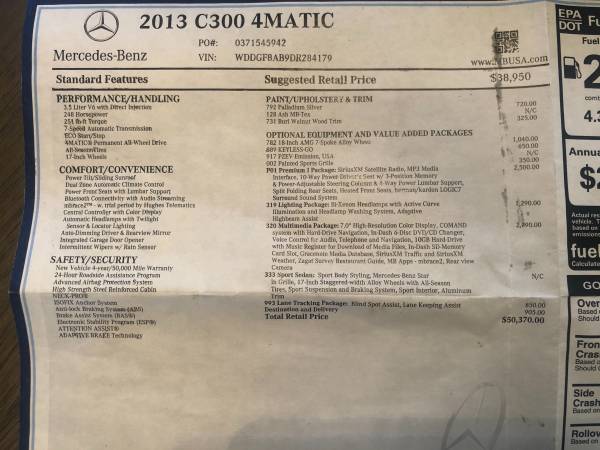 2013 Mercedes C300 4matic sedan AMG sport package for sale in Auburn, MA – photo 8