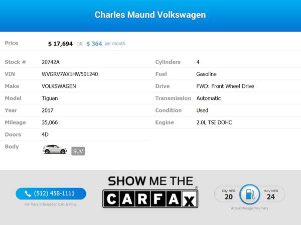 2017 Volkswagen Tiguan Wolfsburg FOR ONLY $364/mo! - cars & trucks -... for sale in Austin, TX – photo 2