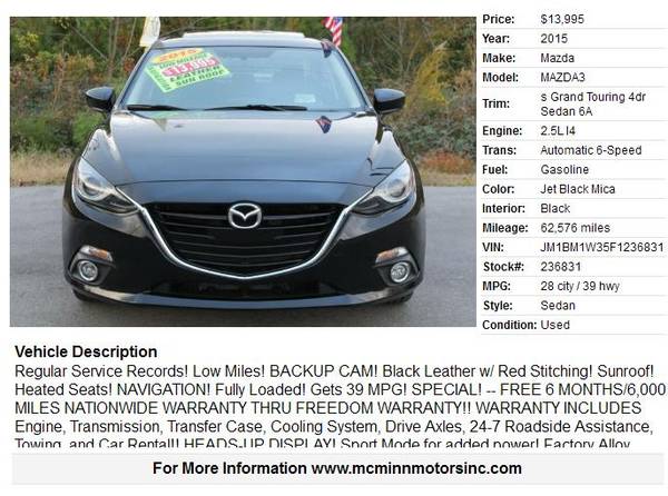 2015 Mazda 3 s Grand Touring - NAV! Backup Camera! Leather! Sunroof!... for sale in Athens, TN – photo 2