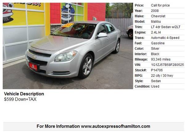 2008 Chevrolet Malibu 599 Down TAX BUY HERE PAY HERE - cars & for sale in Hamilton, OH – photo 2