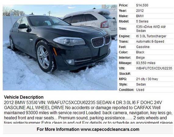 2012 BMW 5 Series 535i xDrive AWD - - by dealer for sale in Sagamore, MA, MA – photo 2