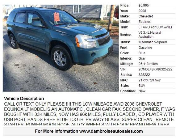 2008 Chevrolet Equinox LT AWD 4dr SUV w/1LT, 90 DAY WARRANTY!!!! -... for sale in Lowell, MA – photo 2