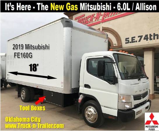 2019 MITSUBISHI FE160G 18' Cargo Box, Gas, Auto, Tuck Under Lift Gate, for sale in Oklahoma City, OK